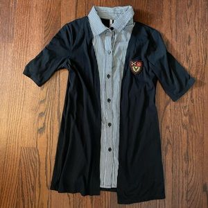 Dark Academia Black Short Sleeve Pinstripe Blouse and Cardigan
